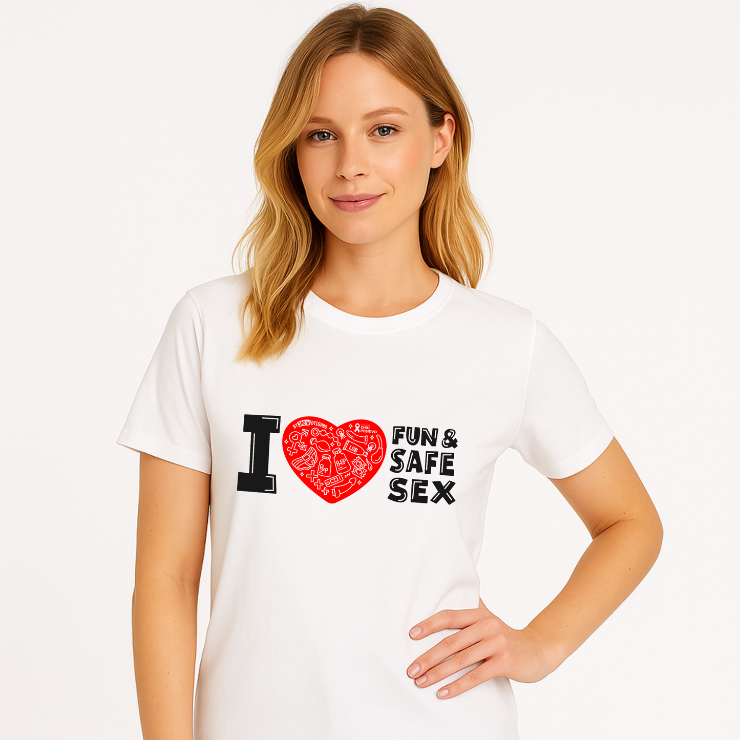 Polera Chile Positivo “I Love Fun & Safe Sex“